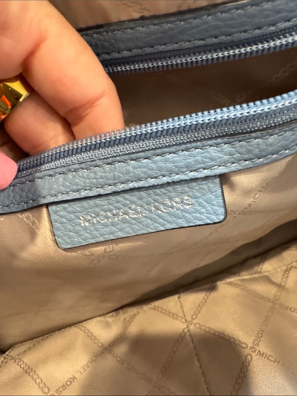 Michael Kors Beige Canvas Tote with Blue Stripe and Scarf - Picture 12 of 14